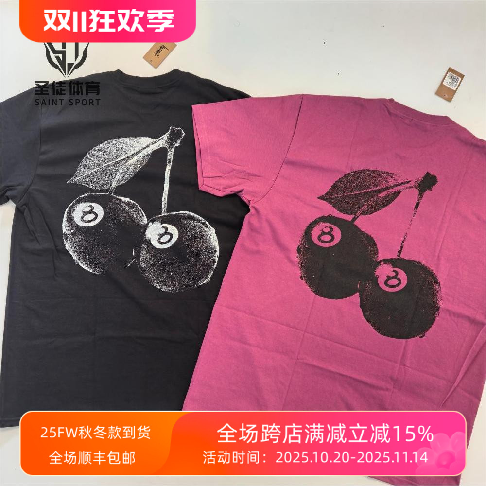 现货正品 Stussy 24SS Cherries Tee 黑八樱桃 短袖T恤