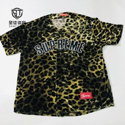 Supreme珊瑚绒豹纹棒球短袖