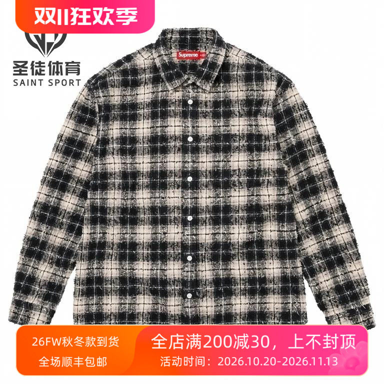 正品 Supreme 26FW Frayed Textured Plaid Shirt 做旧格纹衬衫