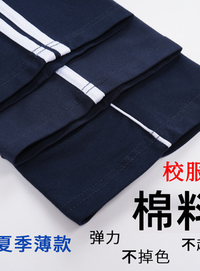 儿童藏青色运动裤春秋男女童学生深蓝色一条夏季薄款三杠校服裤子