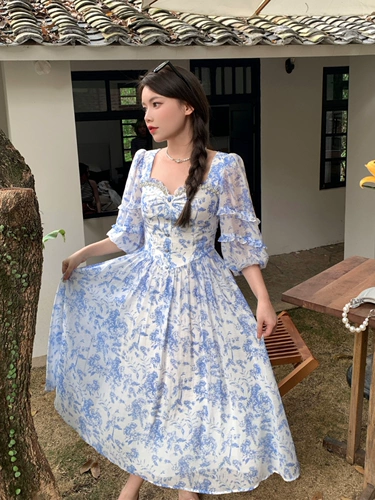 Весеннее летнее короткое платье, квадратный вырез, цветочный принт, А-силуэт