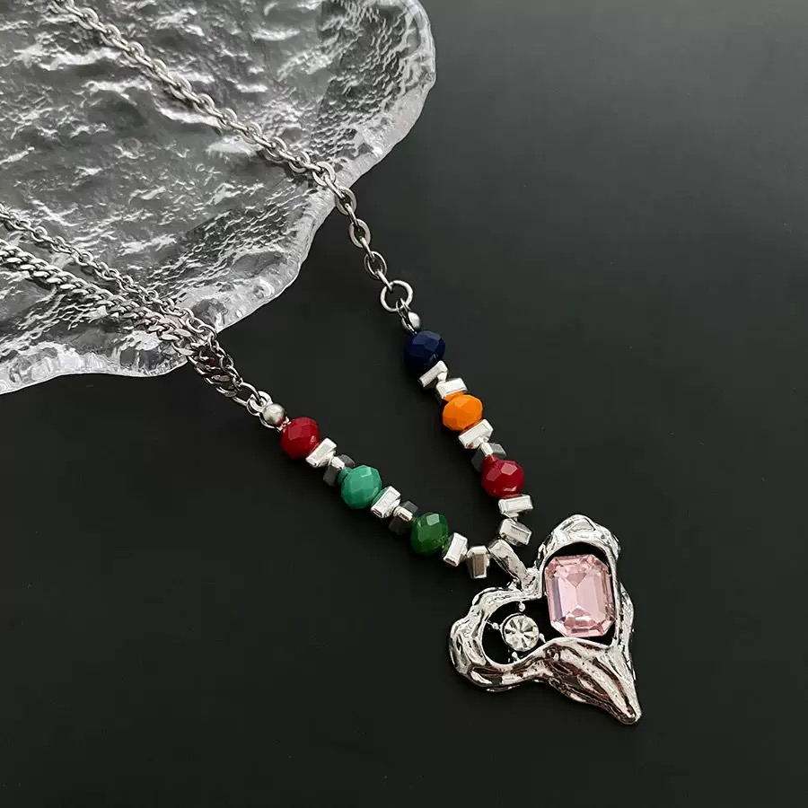 碎银拼接不规则爱心吊坠项链女甜酷风个性设计时尚百搭颈链锁骨链