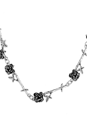 法式复古黑色山茶花项链女小众设计感玫瑰装饰潮锁骨链
