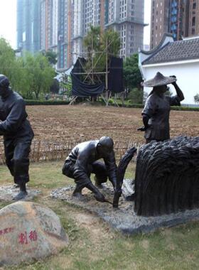 户外玻璃钢人物雕塑定制仿铜树脂广场农耕文化铸铜民风民俗大摆件