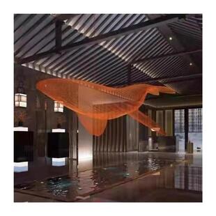 铁艺镂空鲸鱼雕塑不锈钢编织海豚海洋馆动物酒店展厅悬挂装 饰品