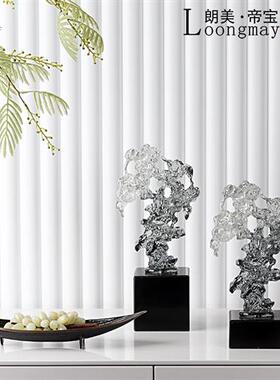 新中式抽象摆件高档样板房玄关现代简约透明树脂太湖石工艺品雕塑