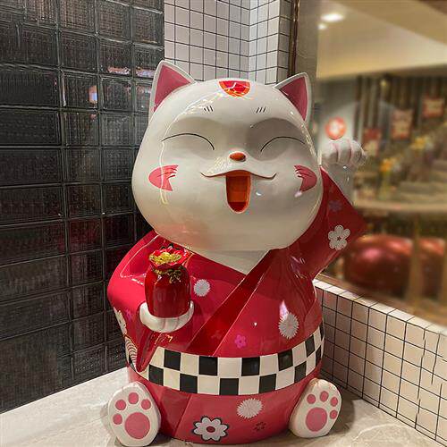 玻璃纤维招财猫雕塑日本料理烤肉店吉祥物大型商场日式网红拍照摆