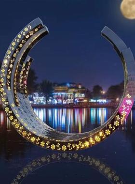 大型不锈钢定制镜面抽象喷雾圆环户外景观园林艺术水景摆件雕塑