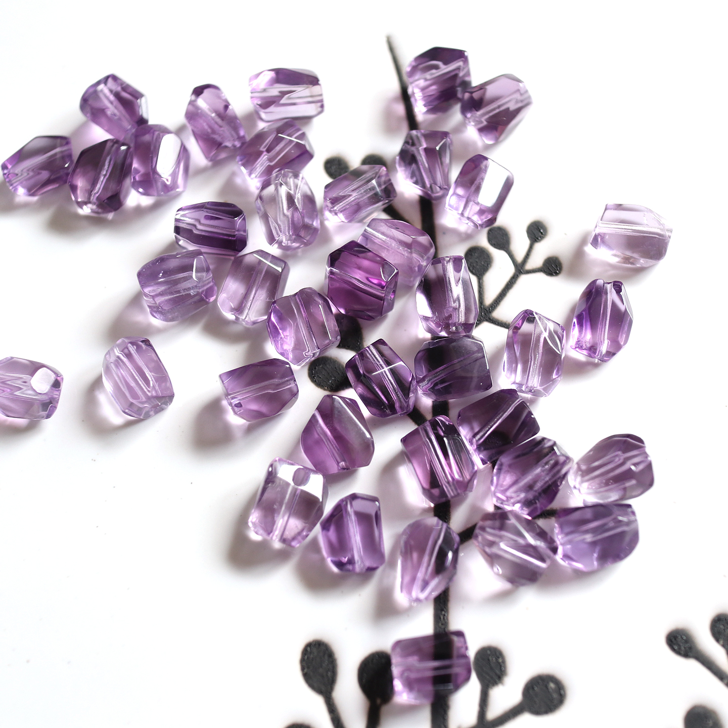 浓郁！天然紫水晶小颗不规则切角竖孔冰透体DIY手工串珠单颗配珠