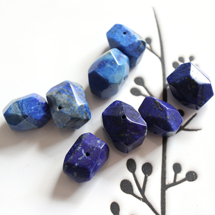 天然阿富汗青金石竖孔横孔切角不规则大颗散珠子DIY手工串珠单颗