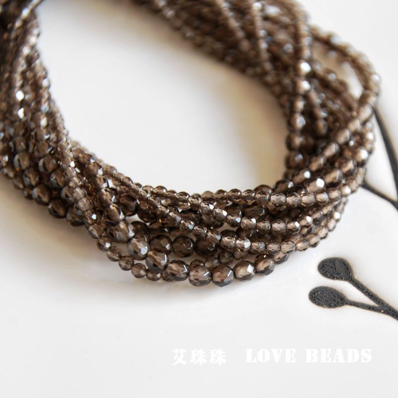 天然烟晶茶晶切角2mm3mm4mm小米珠diy手链流苏穗子手工串珠散珠