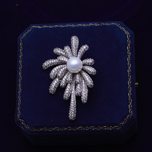 Hijewel烟花微镶锆石天然淡水珍珠胸针精致别针胸花 - 封面
