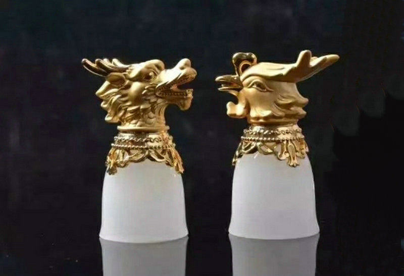 优质龙凤对杯天然阿富汗白玉酒杯套装龙凤呈祥酒具仿古宝石礼物