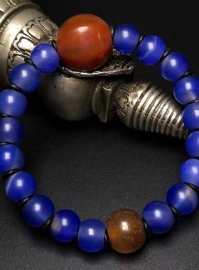 天然蓝玛瑙手链男女款圆珠手串