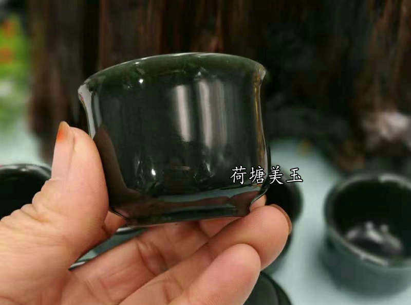 天然新疆和田玉青玉茶杯茶具青玉杯子功夫苹果杯玉石酒杯茶杯