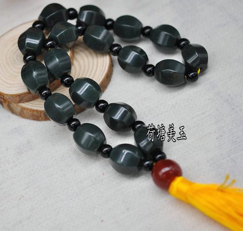 天然和田玉青玉棱型招财转运念珠佛珠玉石车挂菱形手串手持挂饰