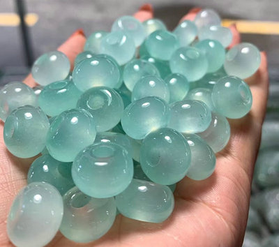 冰透天青冻色大孔算盘珠隔片散珠