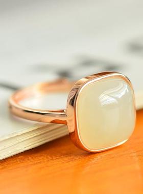 天然保真和田玉小方糖戒指