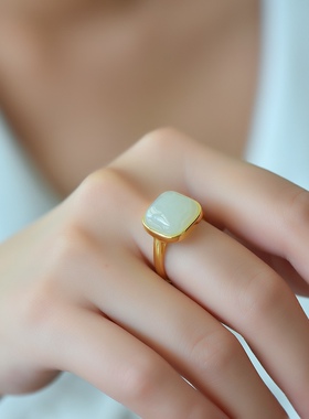 天然和田玉青白玉戒指女款指环