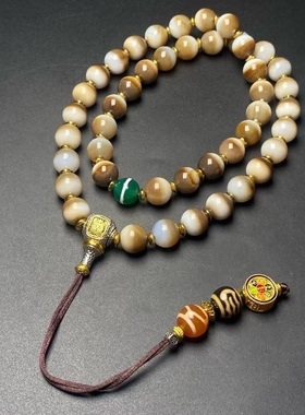 天然老玛瑙药师天珠圆珠项链
