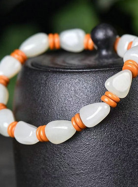 和田玉随型原石手链单圈手串