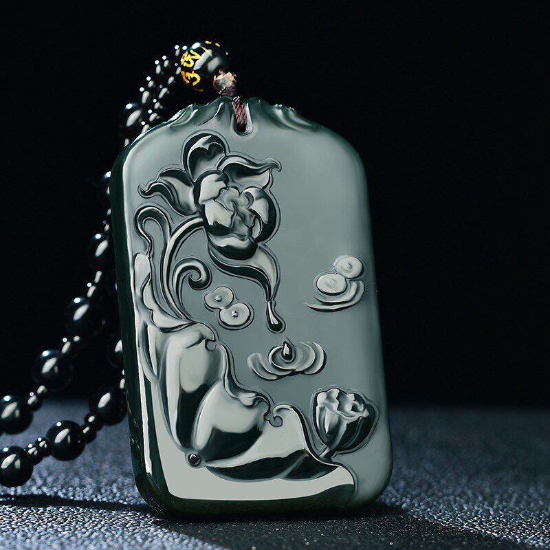 大号和田玉青玉莲花吊坠牌子男士连年有余玉石挂件天然玉器饰品