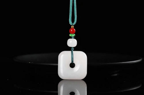 正品天然金丝玉平安扣吊坠羊脂级白玉方形平安扣男女士款情侣挂件