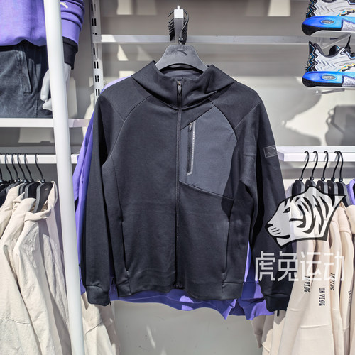 安踏秋冬男士连帽运动外套黑色