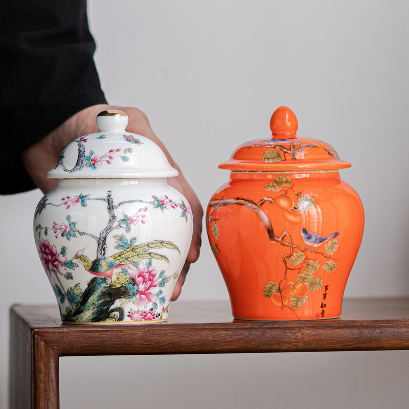 青花瓷茶叶罐陶瓷小号储存罐1两装密封罐普洱茶复古摆件