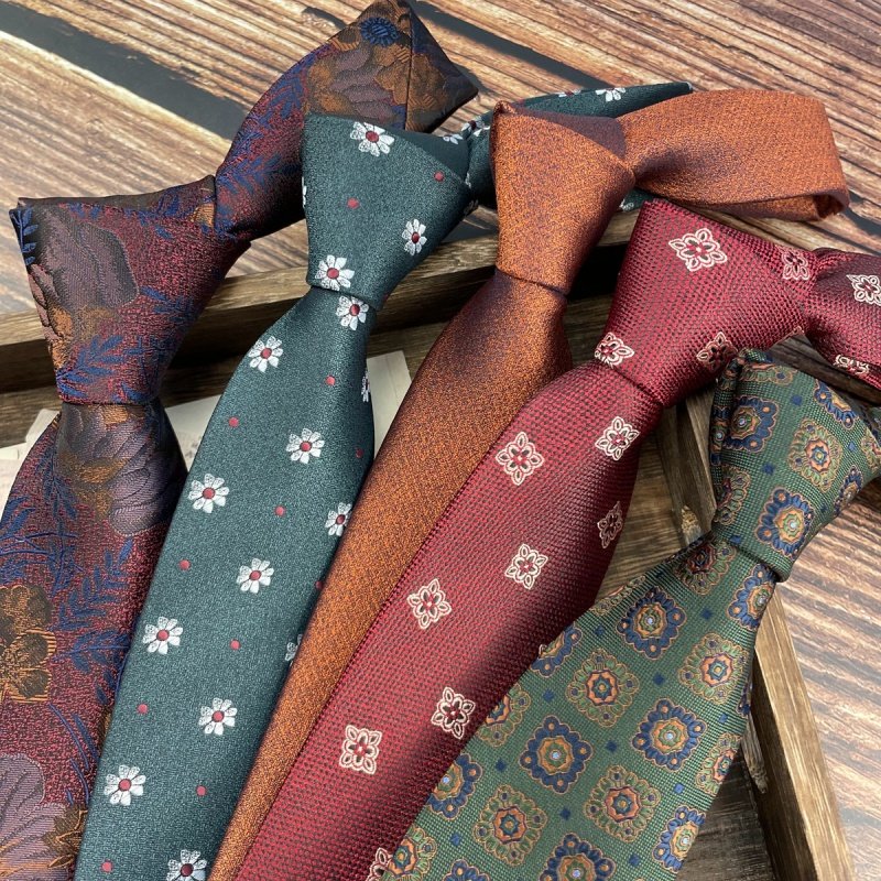 领带男英伦复古咖色暗红花纹韩版正装职业商务休闲手打蓝条纹花朵