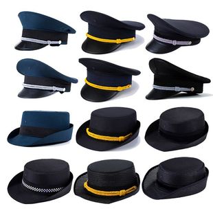 保安大檐帽新交通白色藏青色保安帽大盖帽卷沿帽演出大沿帽子