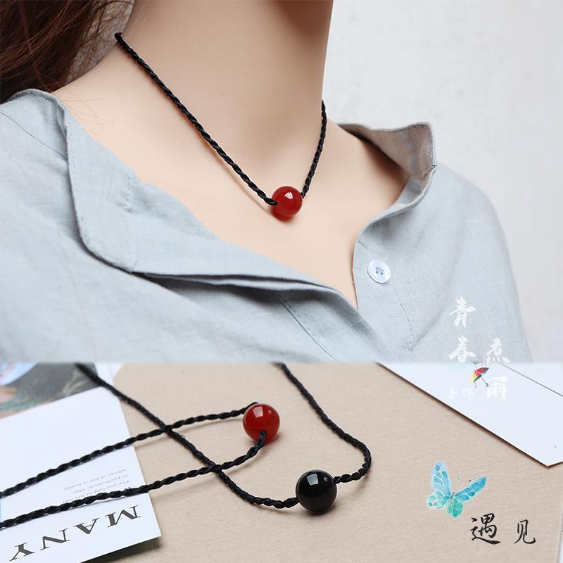 新款红玛瑙锁骨链圆珠子红绳黒绳