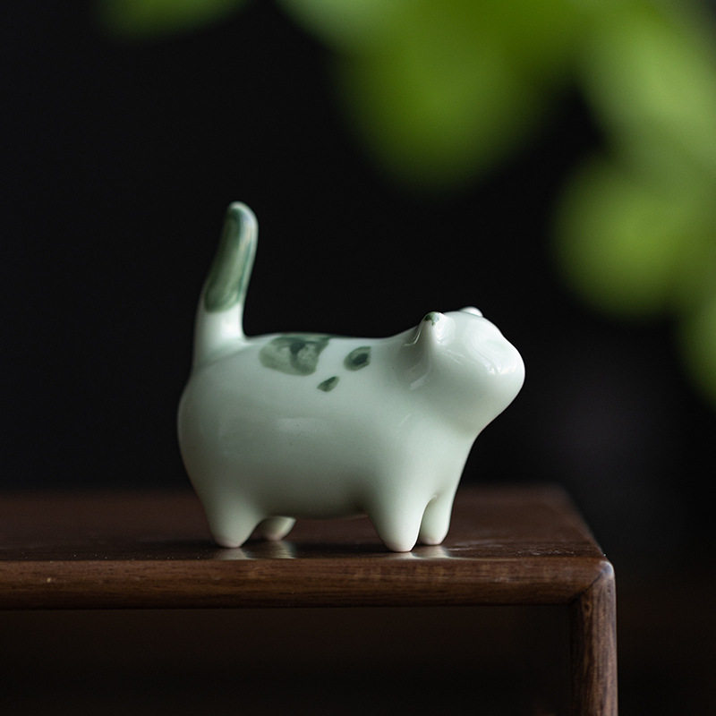 创意可爱小猫咪摆件陶瓷动物工艺品家居客厅茶室桌面布景装饰摆设
