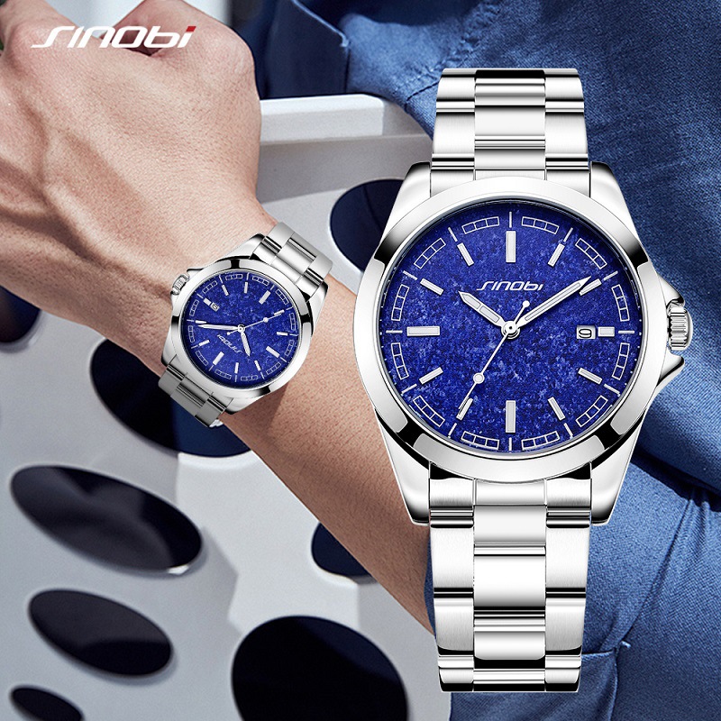 Sinobi男款手表男防水高级感商务石英表男表实心钢带男士广州腕表