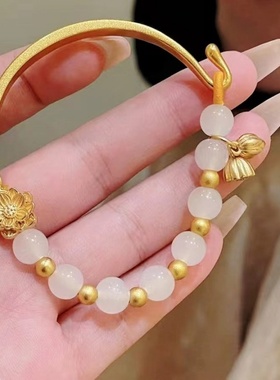 新款直播同款金色莲花半镯手链女