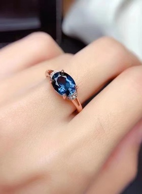 【深海蓝仿伦敦蓝托帕石戒指女镀