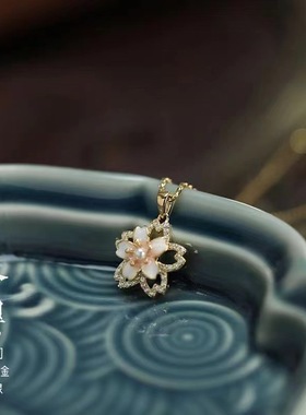 新款可旋转樱花项链女ins纯银轻