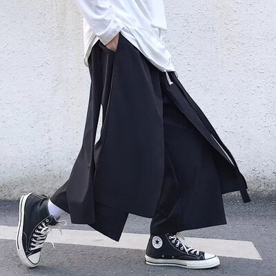 日式休闲裤裙裤复古宽松阔腿工装裤山本小众设计黑武士七分裤男女