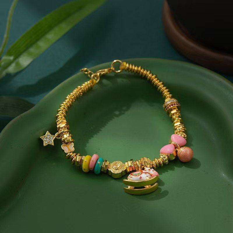 锦琪珐琅粉爱心摇摇木马盘缠手链星星彩虹跑环手工编织送女友礼物