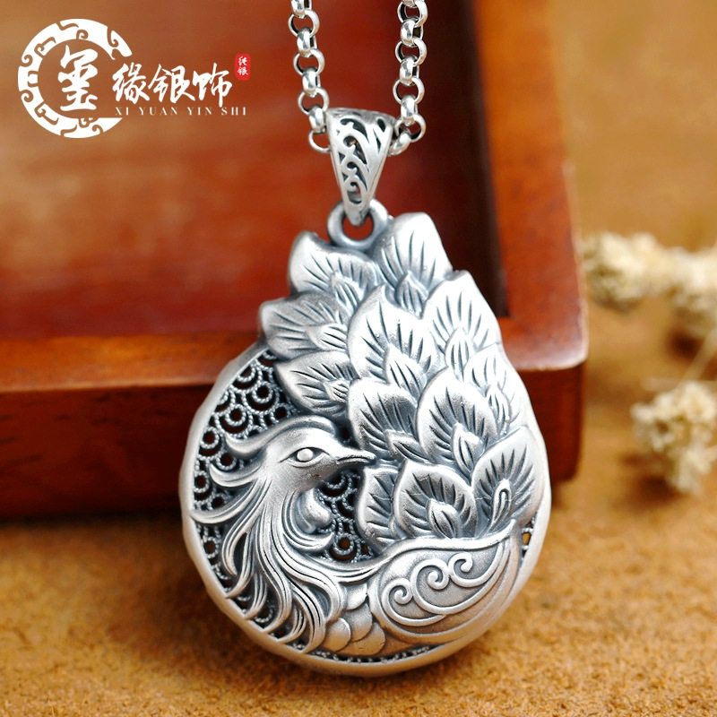 孔雀复古双面足银999吊坠挂件女毛衣链长款纯银项链项坠纯银挂坠,饰品/流行首饰/时尚饰品新,摆件,淘宝优惠券,粉丝福利购,淘宝优惠卷