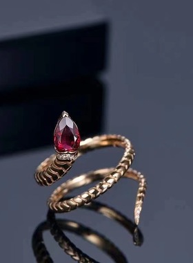 新款蛇戒仿天然红碧玺开口戒指女