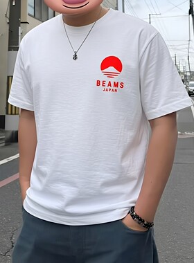 【品牌折扣】BEAMS NNDS短袖T恤夏男女情侣印花宽松休闲红绳纯棉