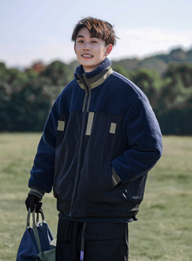 【品牌折扣】BEAMS JAPA羊羔毛立领棉衣棉服日系拼接男秋冬季夹棉