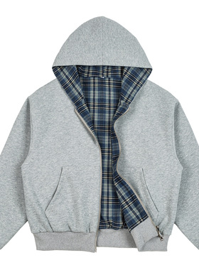 【品牌折扣】BEAMS NNDS外套两面穿春秋男女短款格纹连帽卫衣开衫