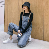 新款 直筒2025春季 时尚 显瘦长裤 孕妇牛仔背带裤 两件套装 女宽松韩版