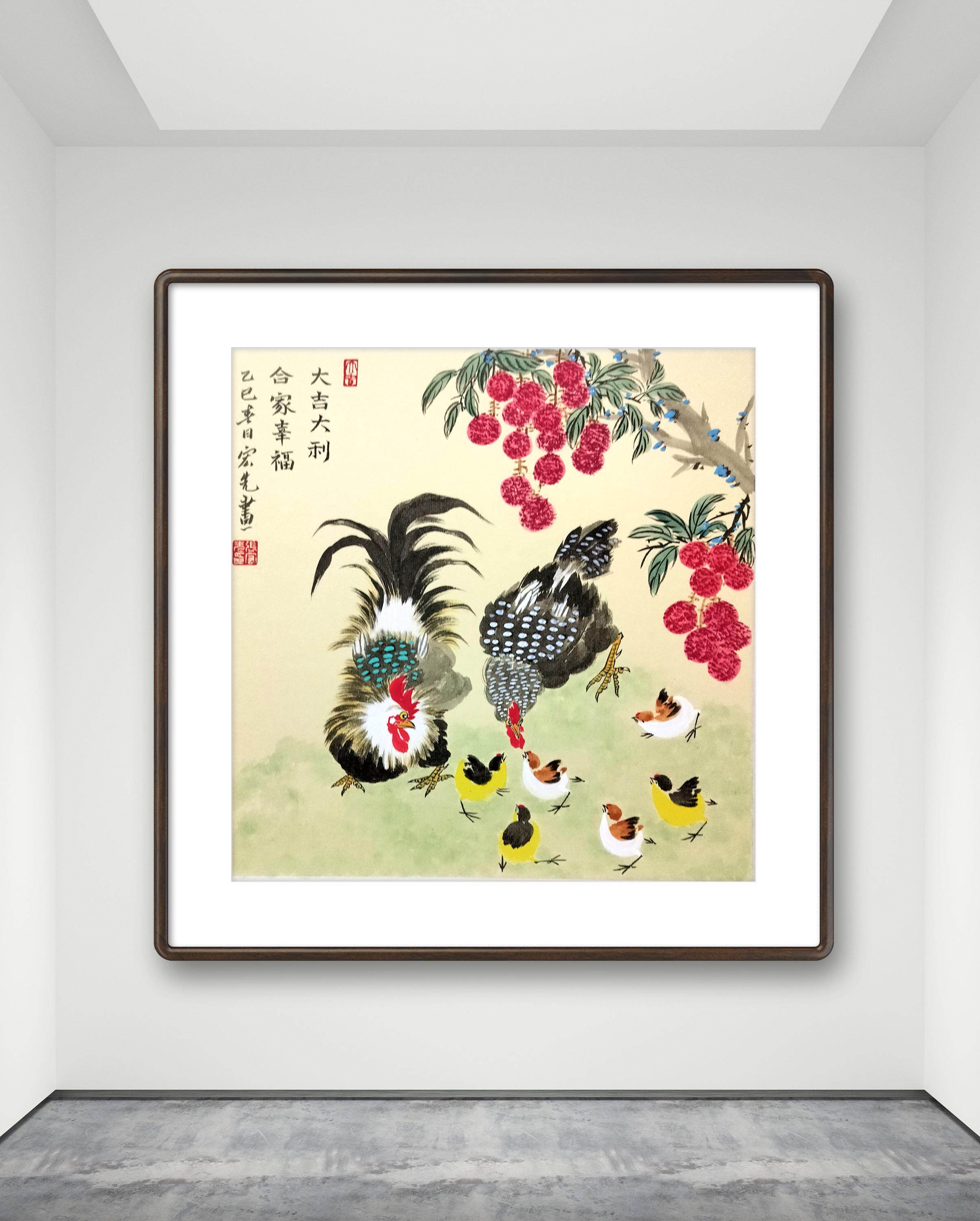 手绘国画公鸡字画真迹手写名家山水花鸟装饰原稿大吉大利图合家欢