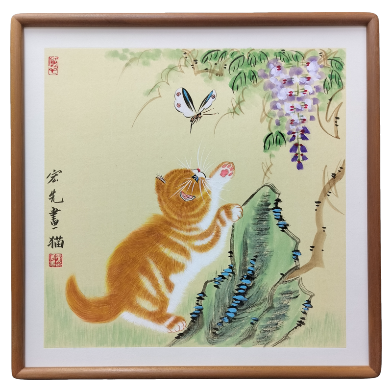 纯手绘工笔猫名家亲笔收藏级国画客厅卧室玄关过道书房装饰挂字画