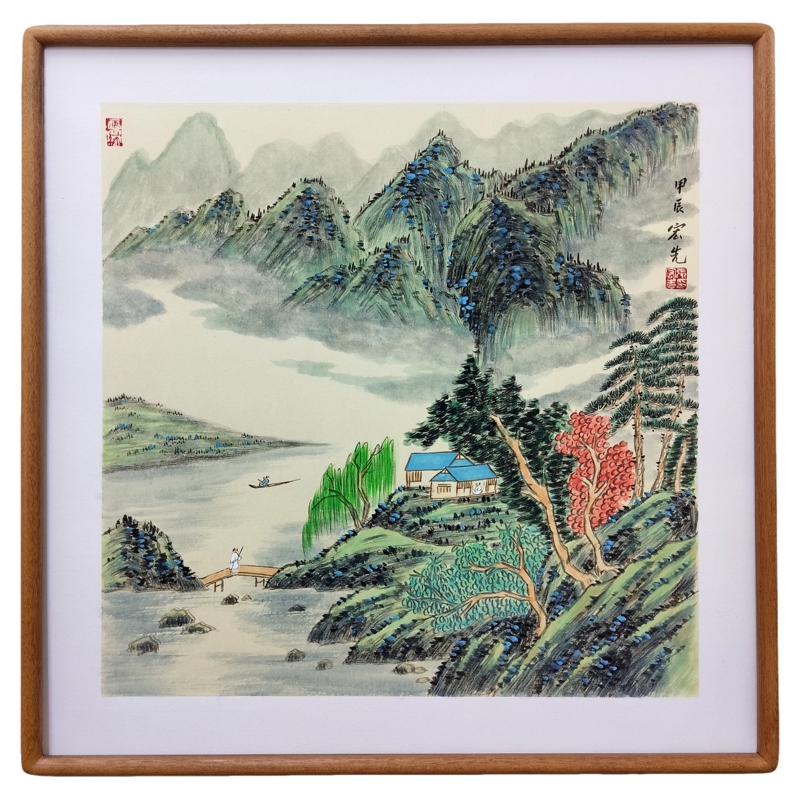 纯手绘青绿山水50斗方新中式名家亲笔国画客厅书房办公室装饰挂画