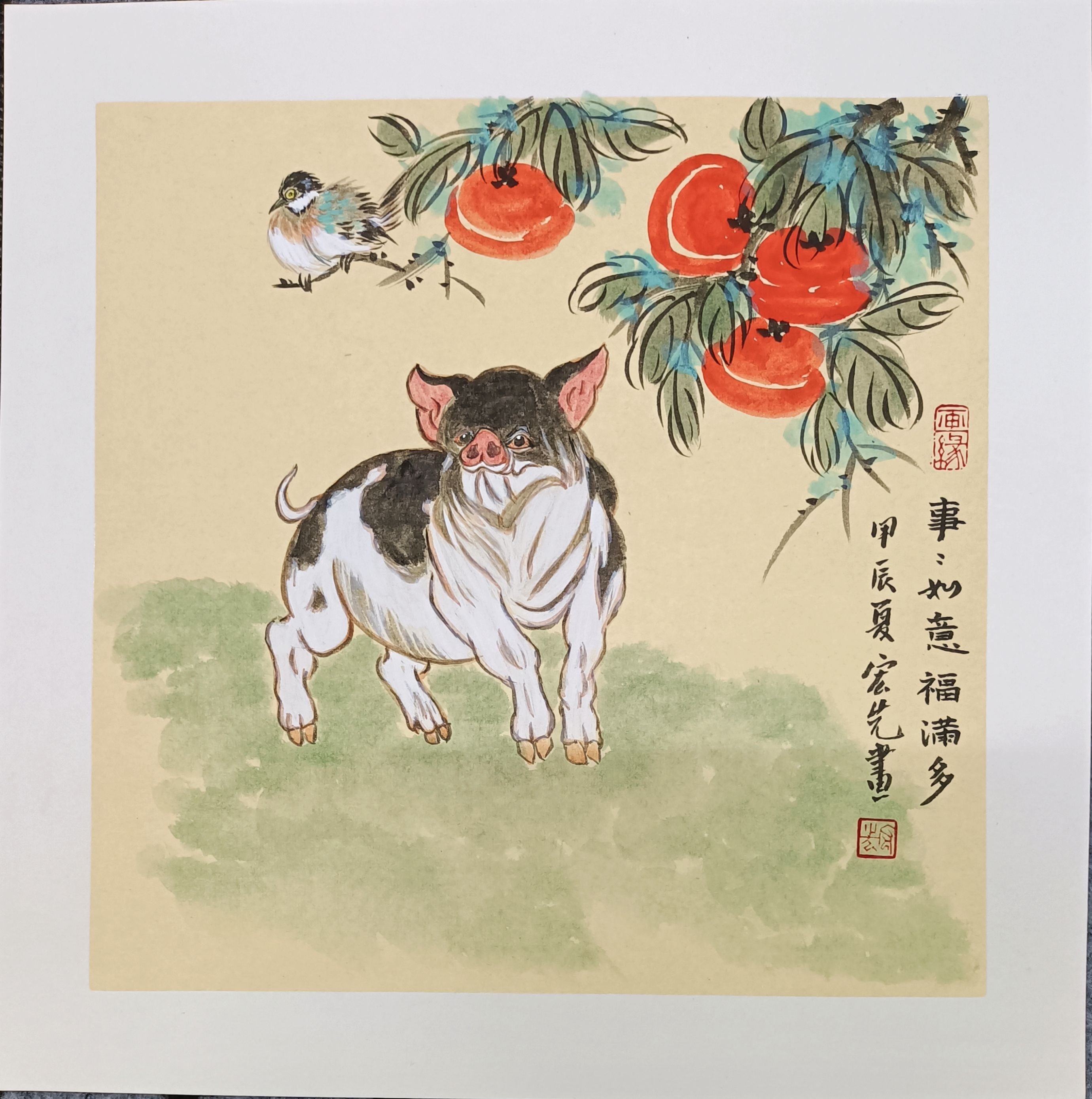 名家纯手绘卡宣国画真迹张宏先小写意猪客厅书房过道挂字画33斗方