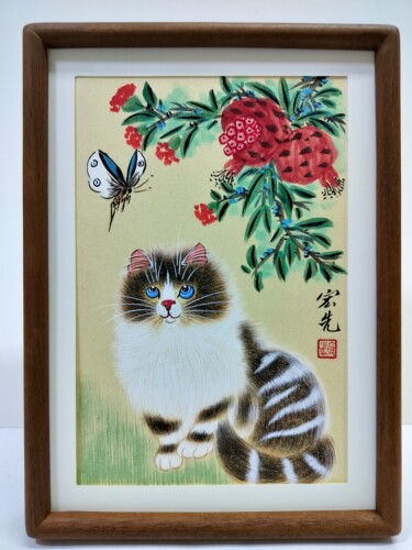 纯手绘工笔猫名家亲笔收藏级国画桌面摆台件客厅卧室办公室装饰